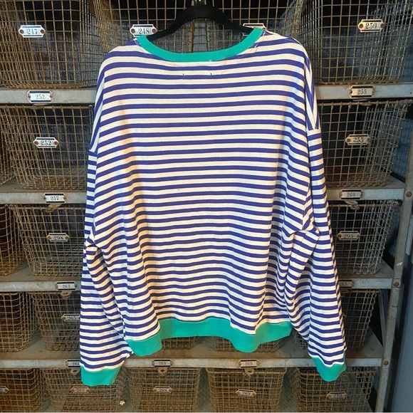New! Free People Classic stripe pullover Blue White Sweatshirt M 2354 - Picture 3 of 10